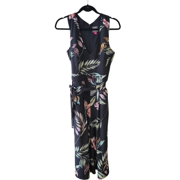 Vince Camuto Black Tropical Sleeveless Crop Jumpsuit Size Small - Picture 2 of 6